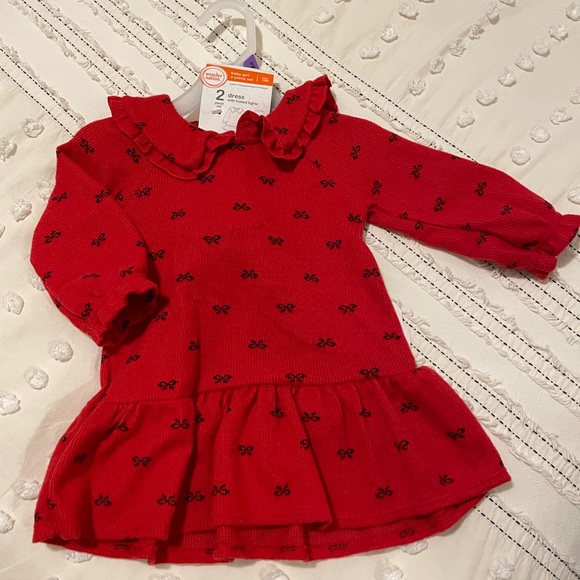 Baby girl red dress with matching footed tights. - Picture 2 of 3